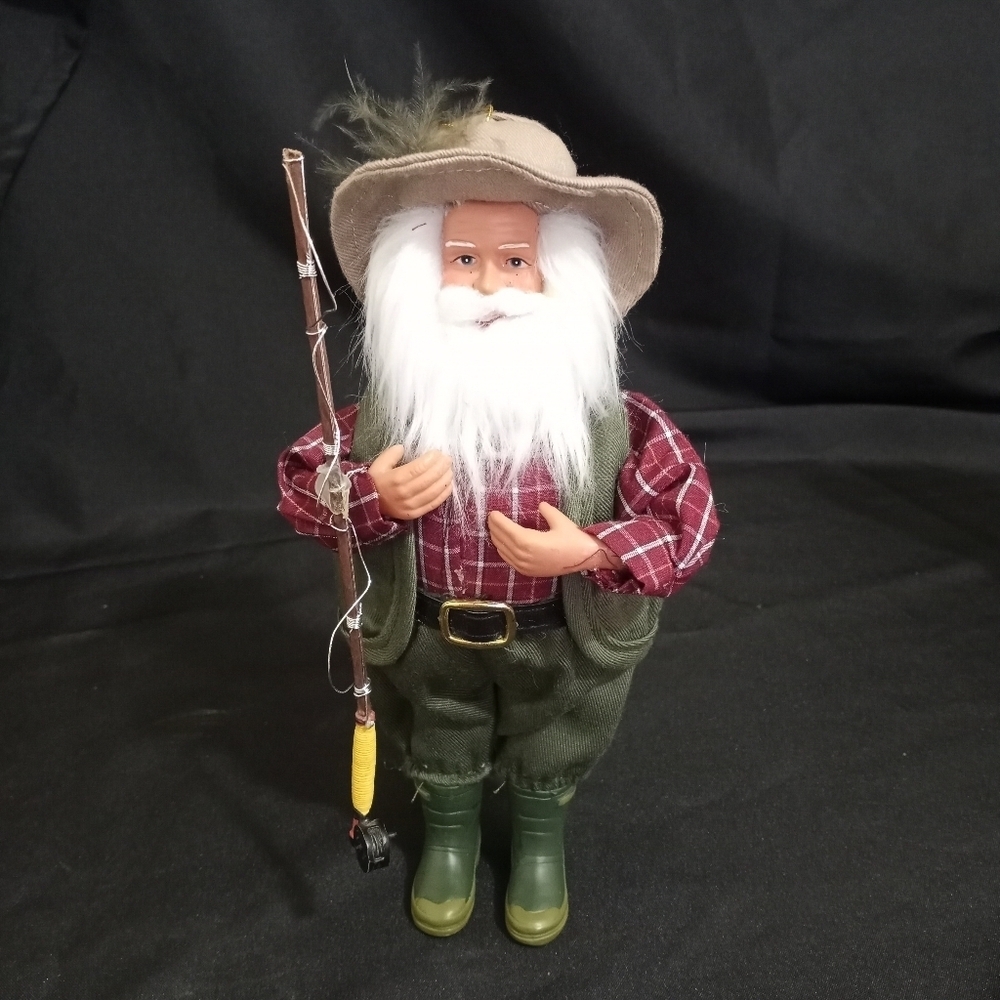 Santa Clause Fisherman Fishing Christmas Statue Vintage Lord & Taylor